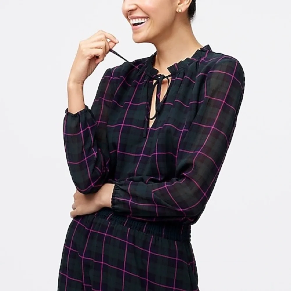 J. Crew blackwatch plaid midi dress